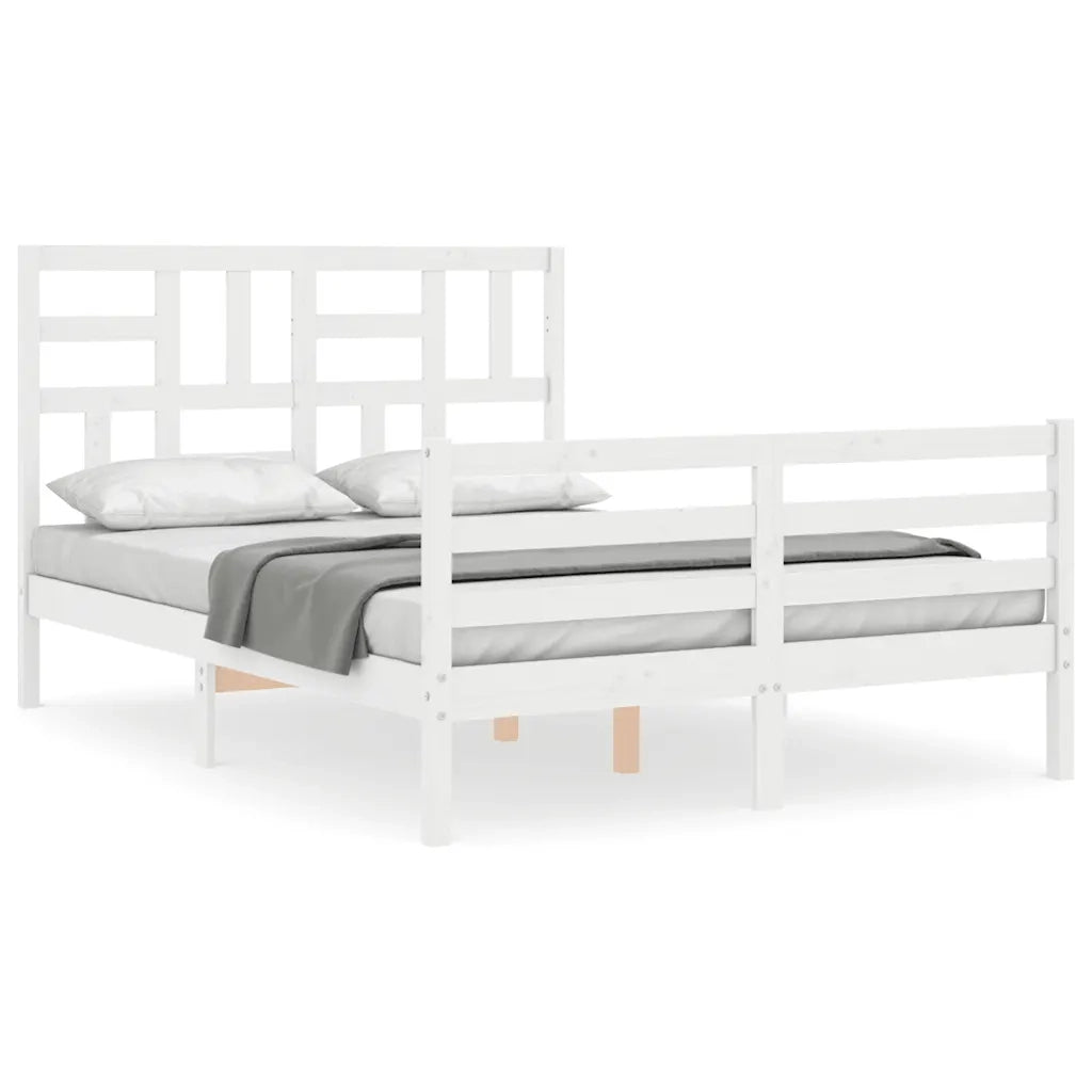 Giroletto con Testiera-Struttura Letto con testiera Bianco 140x190 cm in Legno Massello 979851