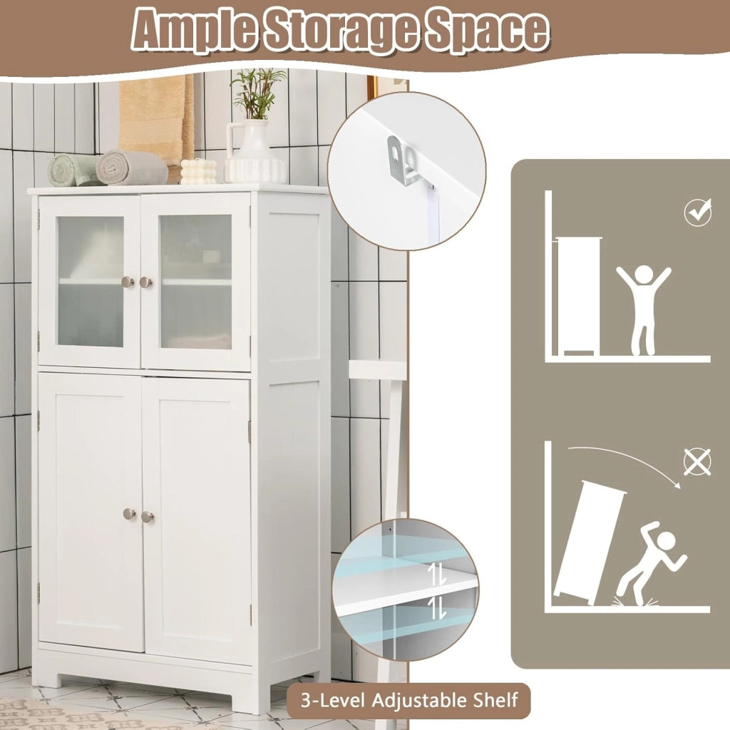 Colonna da Bagno con 2 Armadio a Porta, Mobile da Bagno con 1 Ripiano Regolabile, Armadio per Soggiorno, WC, Camera da Letto, Cucina, 60 x 30 x 109 cm, Bianco