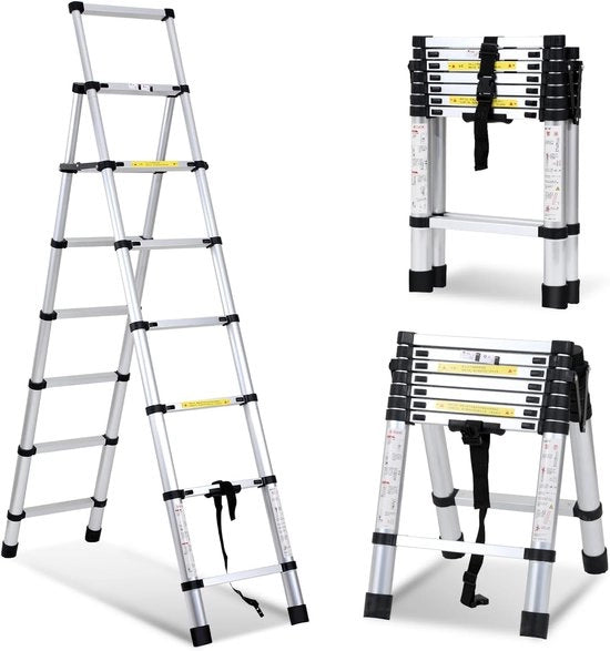 Ladder Telescopica - Ladder a Volo - Altezza di Lavoro - Alluminio - Adatto per Uso Privato e Professionale - Ladder a Volo - Massimo Carico 150 kg