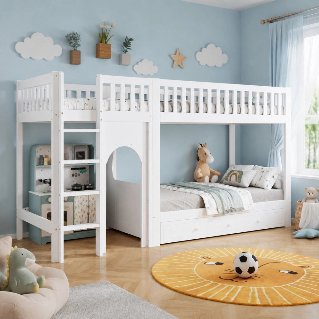 Letto a castello per bambini bianco/naturale 90x200 cm