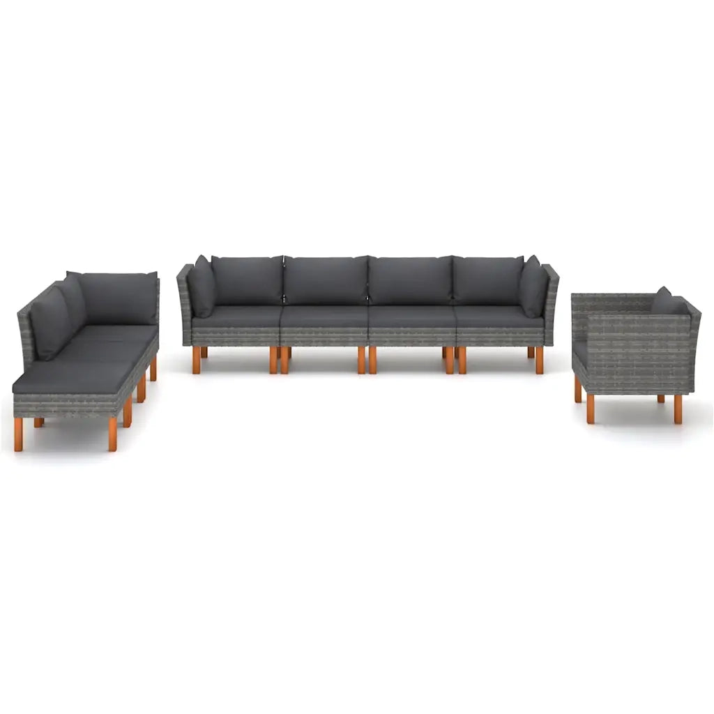 Set Divani da Giardino 8pz Polyrattan Legno di Eucalipto Grigio 3082086