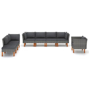 Set Divani da Giardino 8pz Polyrattan Legno di Eucalipto Grigio 3082086