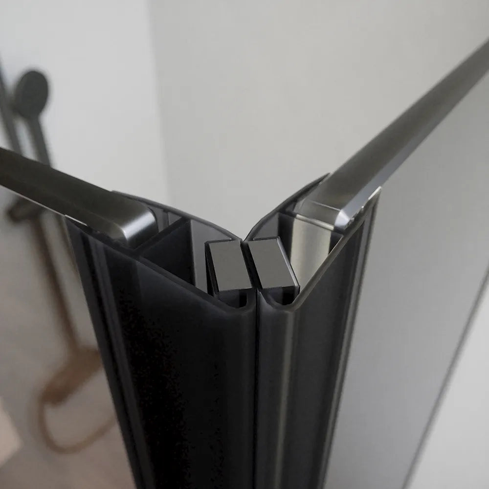 Box doccia 100x70cm con apertura a battente e parete fissa, profili nero opaco e vetro da 6mm fumè h195 | Elba