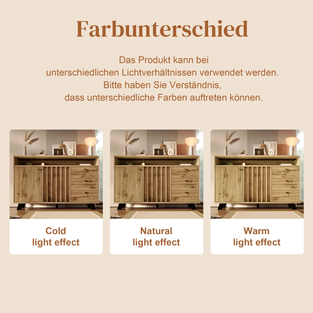 CREDENZA con 3 cassetti, 2 ante e vano aperto 120x40x85 cm effetto legno scuro