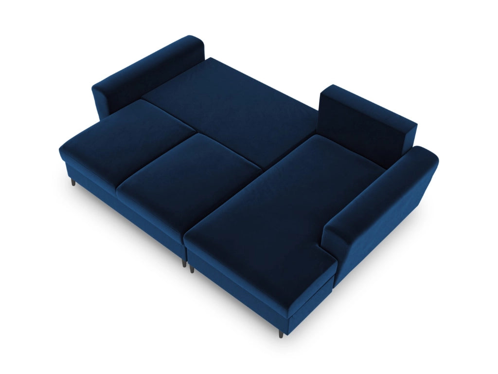 Cosmopolitan Design - Divano convertibile angolare destro con contenitore "Kyoto" 4 posti in velluto blu reale 