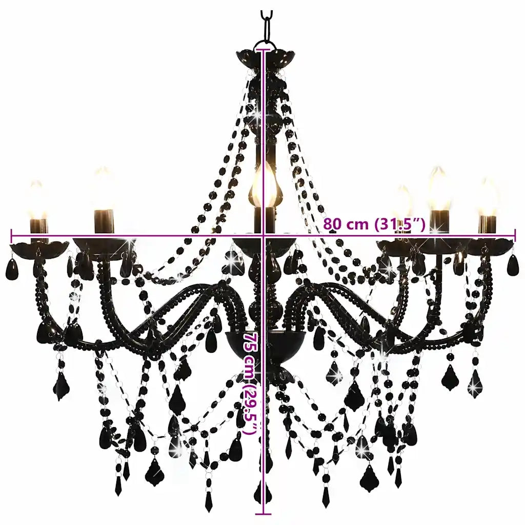 Lampadario con Perline Nero 8 Lampadine E14 CFW2935066