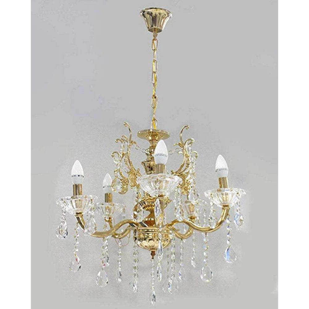 Trade Shop - Lampadario Soffitto 5 Bracci A Sospensione Con Catena Gocce Pendenti Lampada A12 -