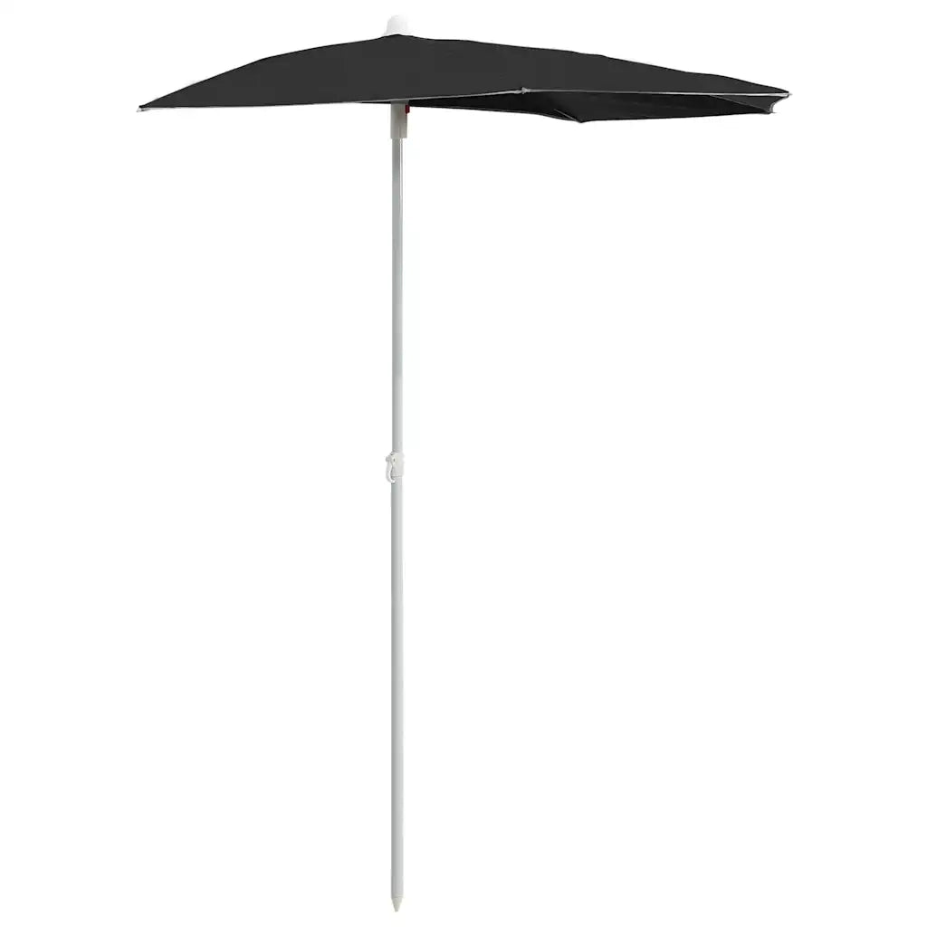 Ombrello | Parasolne Semicircolare da Giardino con Palo 180x90 cm Nero