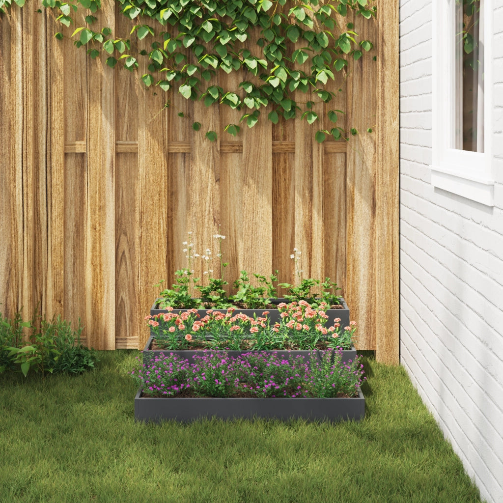 Fioriera da Giardino 3 Livelli 90x90x35 cm Antracite Acciaio