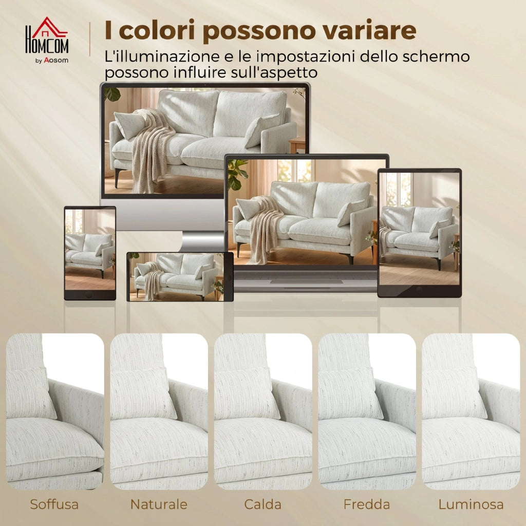 Divano 2 Posti in Tessuto ¨C zephmum ¨C Bianco 131x78x83 cm