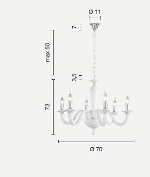 LAMPADARIO RAVEL 6 LUCI ATTACCO E14 CRISTALLO E CROMO D.70CM