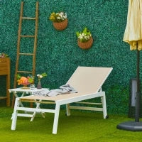 Lettino Prendisole con Schienale Reclinabile, in Alluminio e Textilene, 169x65x102 cm, Beige e Bianco