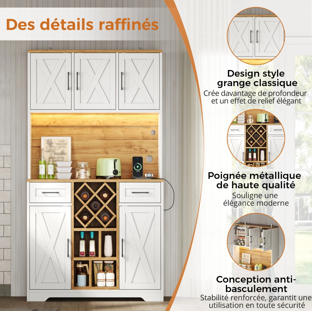 Credenza alta multifunzionale 105x40x180 cm in MDF bianco naturale con LED RGB