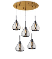 SOSPENSIONE OTTONE SAT. 5 LUCI TONDA VETRI FUME 1177OS-S5 T-FU