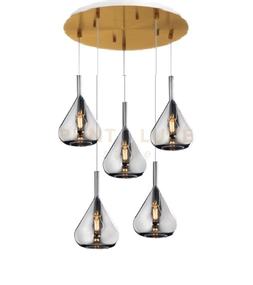 SOSPENSIONE OTTONE SAT. 5 LUCI TONDA VETRI FUME 1177OS-S5 T-FU