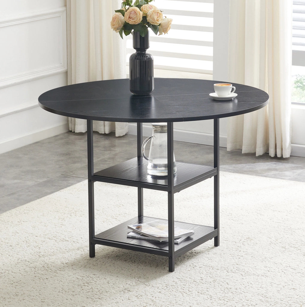 Tavolo da pranzo rotondo Ø107 cm nero con doppio ripiano