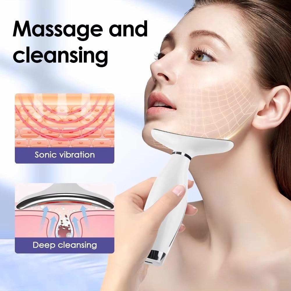 Trade Shop - Massaggiatore Viso Collo Lifting Elettrico Antirughe Dispositivo Bellezza Led Ems Gua Sha -