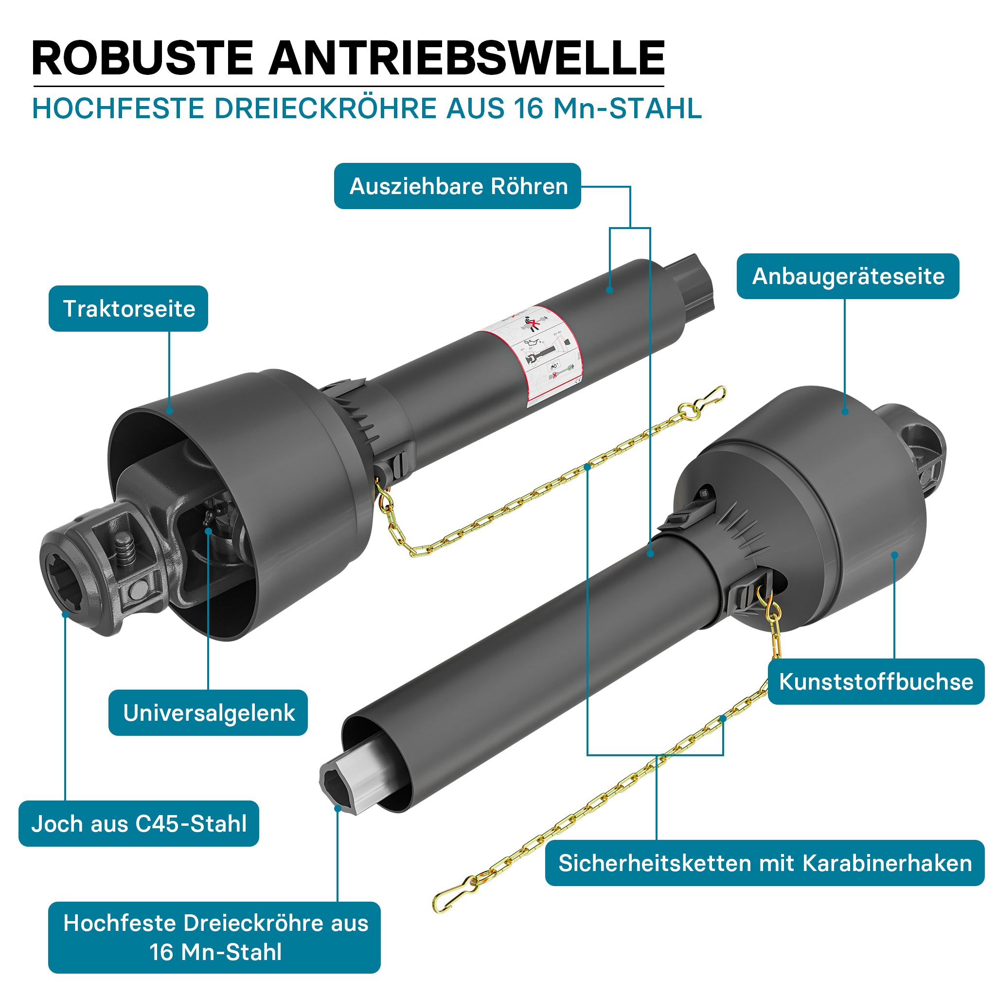 Albero cardanico T4 Giunto cardanico 1000-1100mm 460Nm 540rpm Cardano 40kW (55CV) 2x 1 3/8" 6 denti