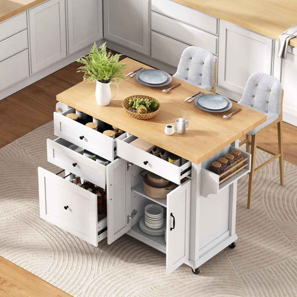 Carrello da cucina con 2 ante; cassetti; portaasciugamani e portaspezie per cucina; in MDF; 107 x 45-70 x 90;5 cm