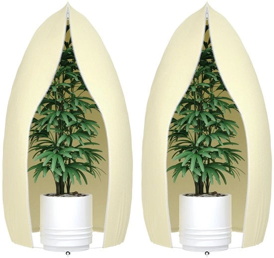 Copertura invernale per piante, 2-pack Copertura invernale per piante in vaso con chiusura a zip, Caschi per piante resistenti al gelo per alberi, palme, piante da balcone, beige, 80 x 120 cm