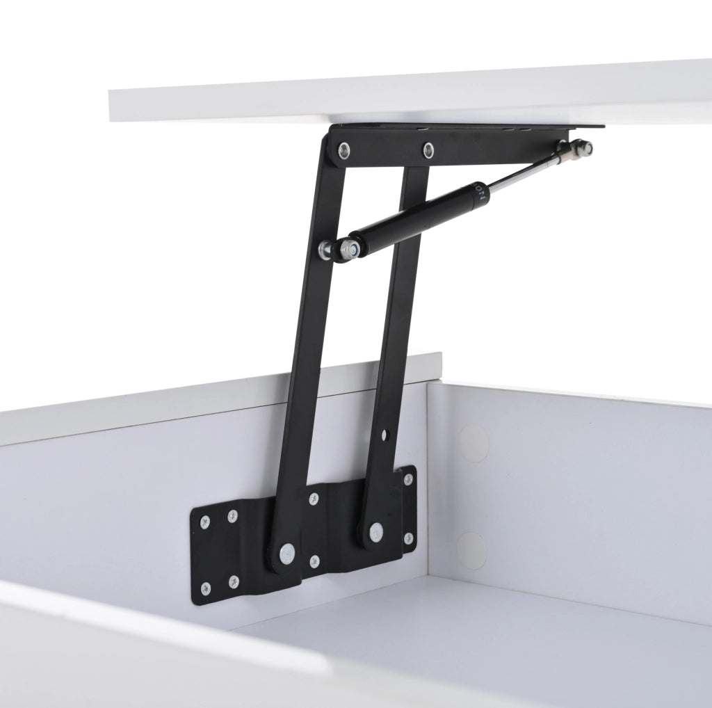 Tavolino da salotto alzabile con LED; cassetto e vano contenitore 90x50x34;5 cm in truciolare bianco