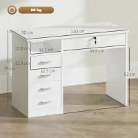 Scrivania per Camera o Ufficio in Legno con 2 Cassetti e 2 Chiavi, 110x50x76cm - Bianco