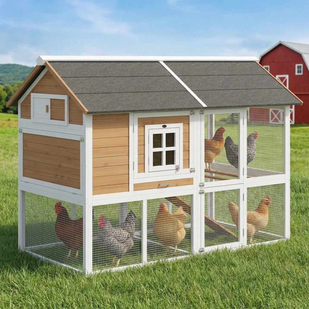 Pollaiolo per 4 galline con nido e vassoio estraibile ¨C zephmum ¨C legno marrone 200x104x145cm