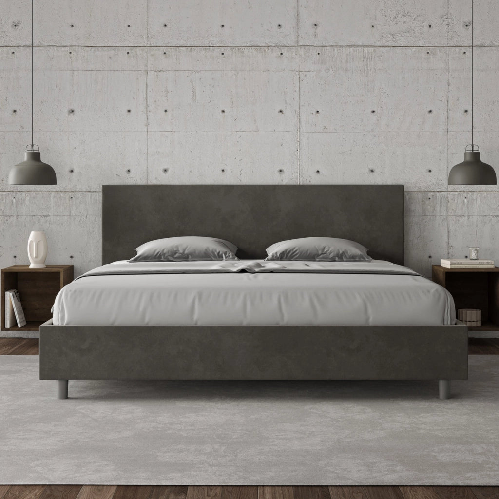 BS COM Letto matrimoniale king size contenitore imbottito 200x200 microfibra grigio