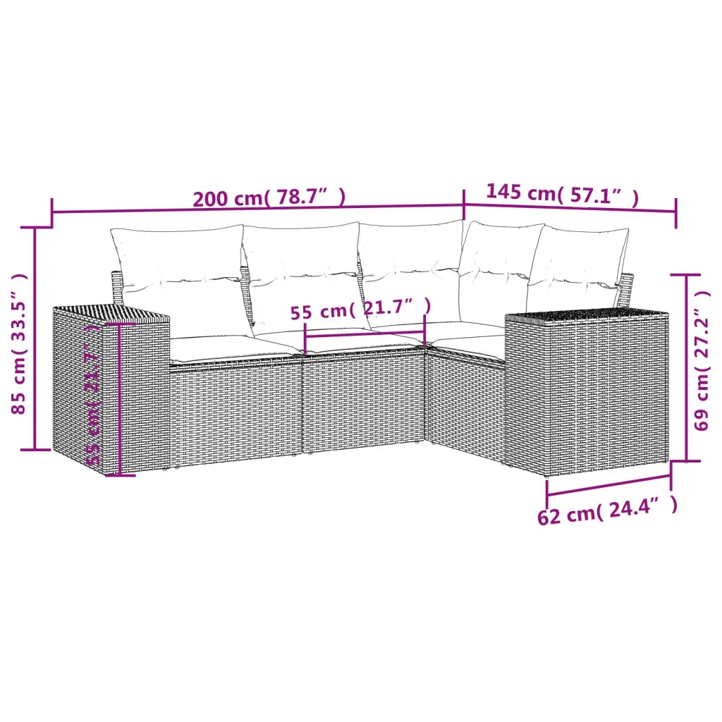 Divano da esterno-Set Divano da Giardino 4 pz con Cuscini Beige in Polyrattan 710844