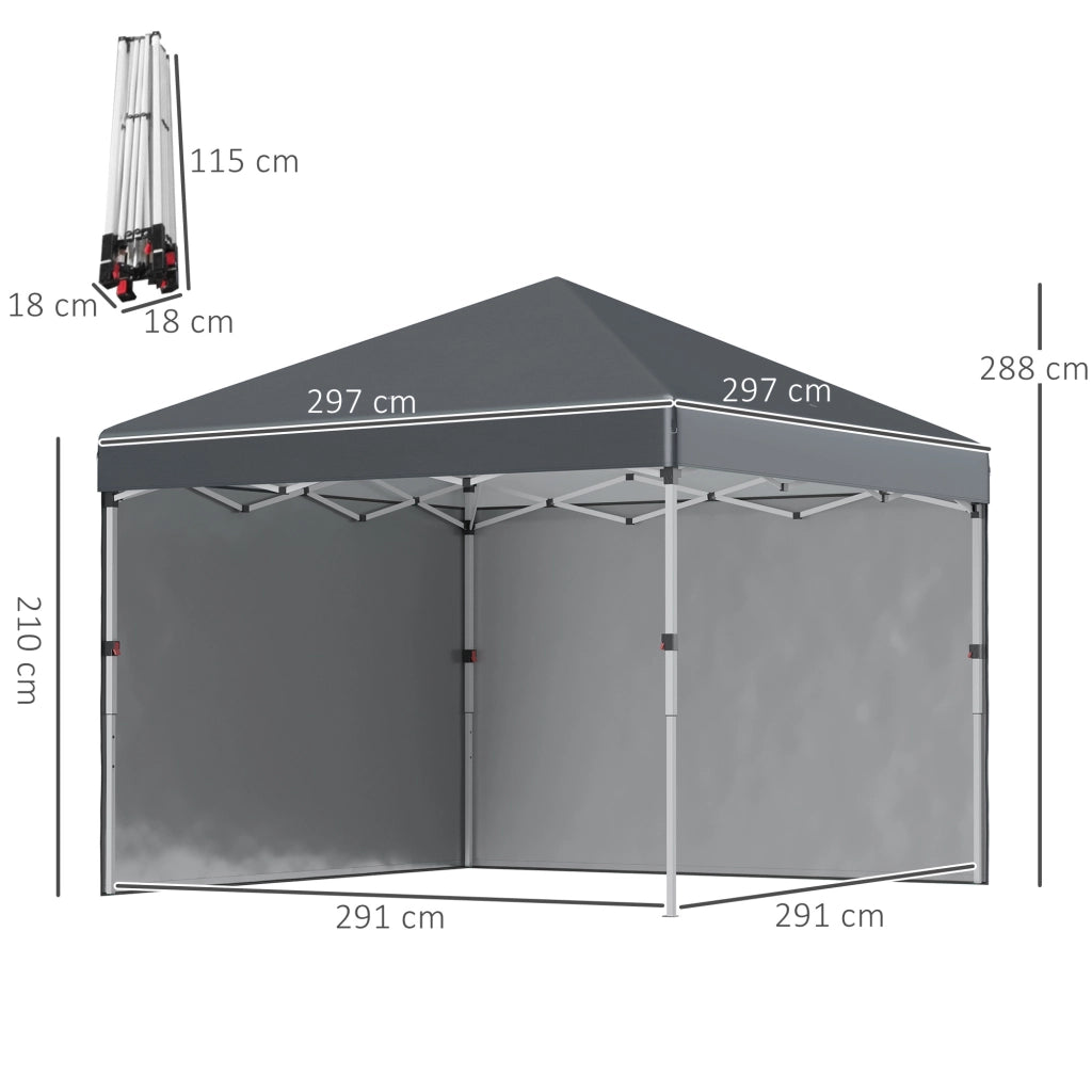 Gazebo pieghevole con 2 pareti ¨C zephmum ¨C grigio scuro 3x3 m