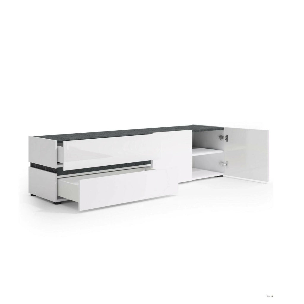 Basico, Mobile Porta tv 2 Cassetti Made in Italy, 180x47x42.6h cm Bianco Lucido