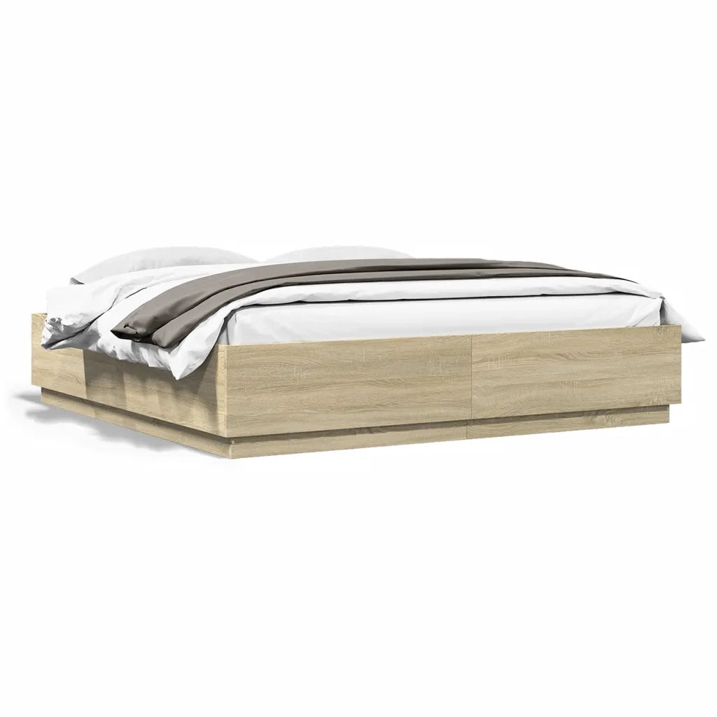 Giroletto Cassetti-Struttura Letto con contenitore Luci LED Sonoma 200x200 cm Legno Multistrato 704367