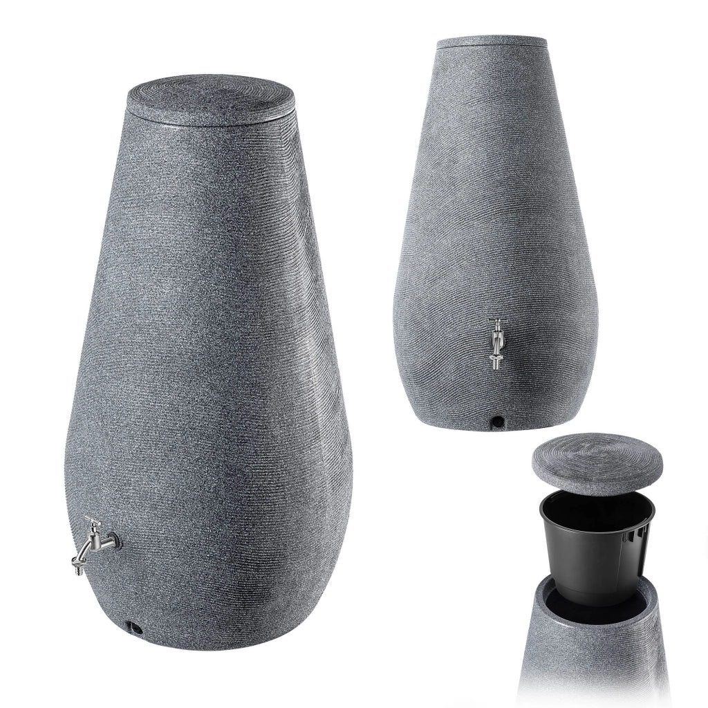 Serbatoio per acqua piovana KADAX 410L Contenitore per acqua a forma di barile + rubinetto con vaso 2 in 1 Grande