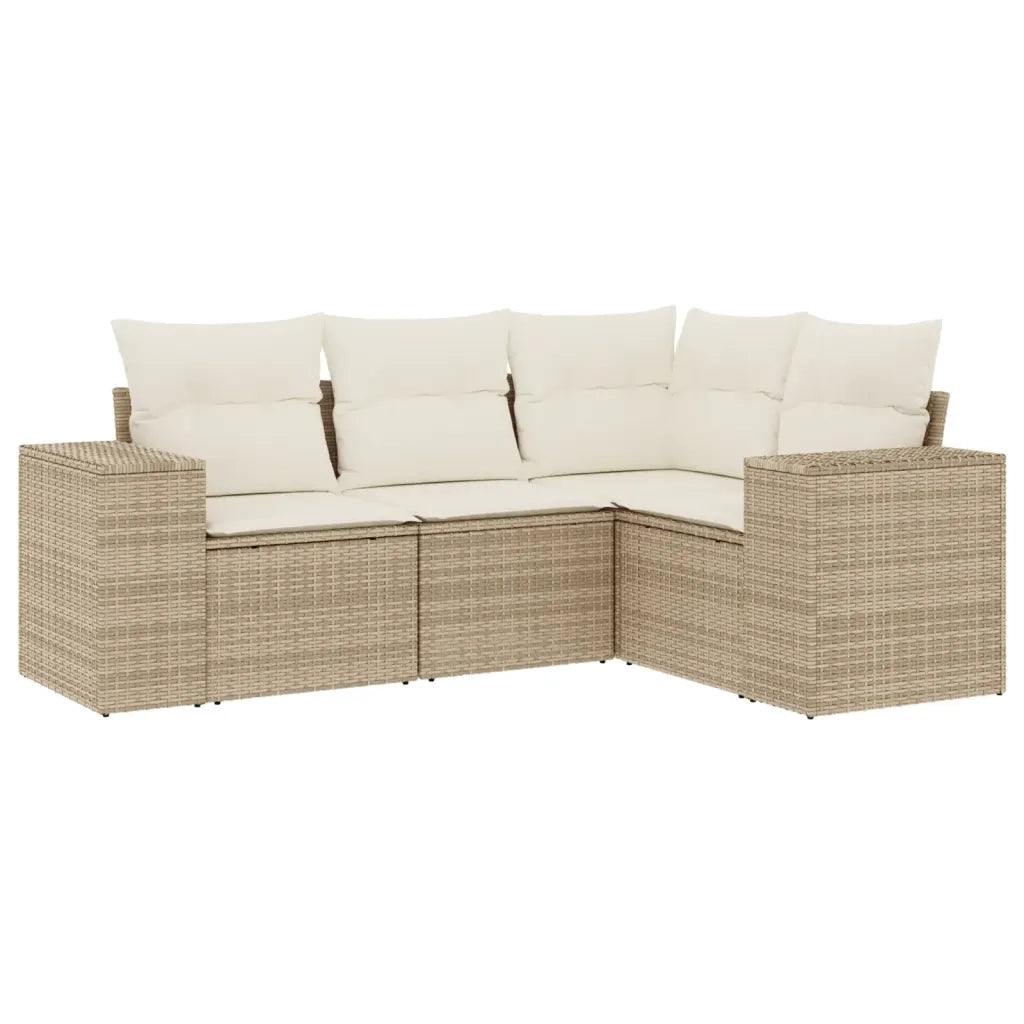 Divano da esterno-Set Divano da Giardino 4 pz con Cuscini Beige in Polyrattan 710844