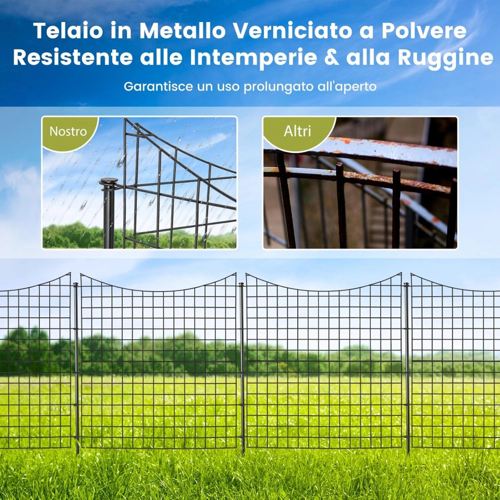 Recinzione da Giardino con 5 Pannelli e 5 Picchetti, Recinto per Aiuole 98 CM in Metallo Verniciato a Polvere Antiruggine, Pannelli per Recinzioni da Giardino, Orto ed Aiuole