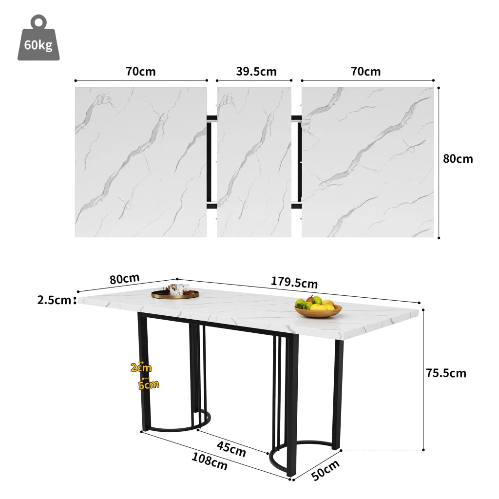 Tavolo da pranzo allungabile con 4 sedie, in MDF metallo e velluto, per cucina e sala da pranzo, 140 × 80 cm