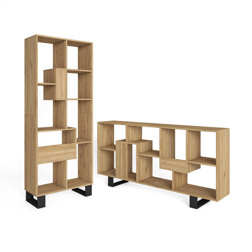 Libreria scaffale, 174x67x31, Design industriale, Rovere RF4112