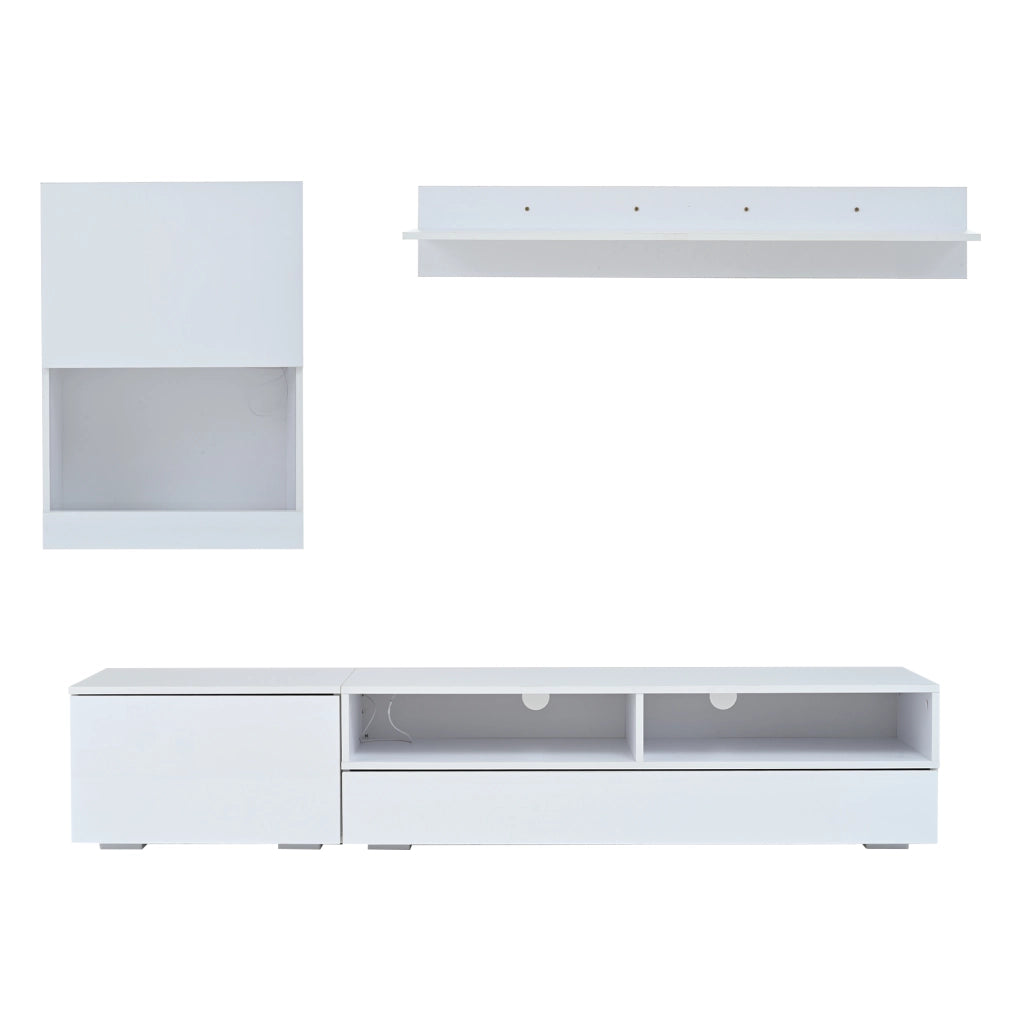 Mobile porta TV set con LED e finitura lucida con 3 ante e 2 vani aperti per soggiorno bianco 175 × 39 × 34 cm