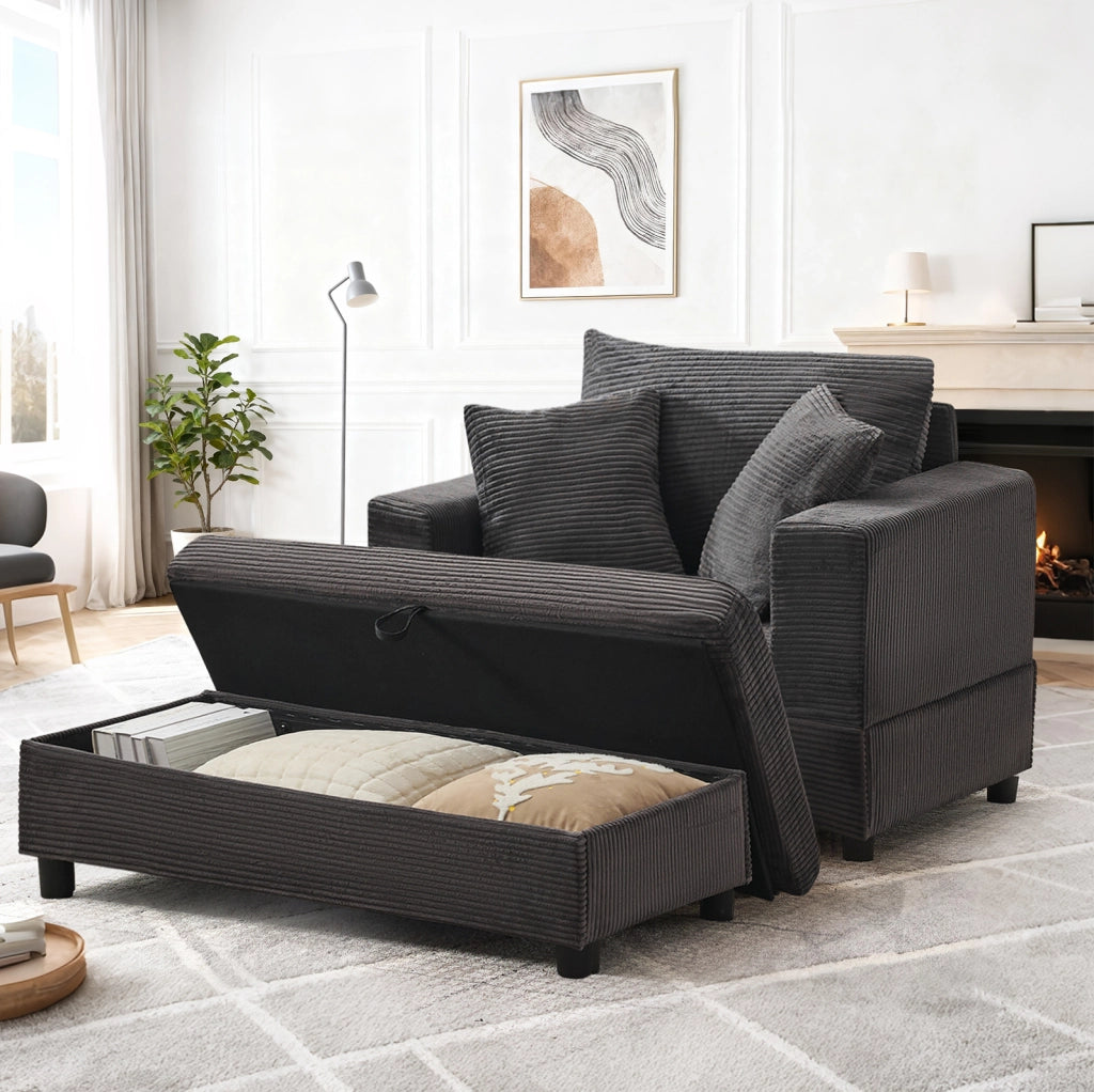 Divano lounge con vano contenitore in metallo e legno grigio