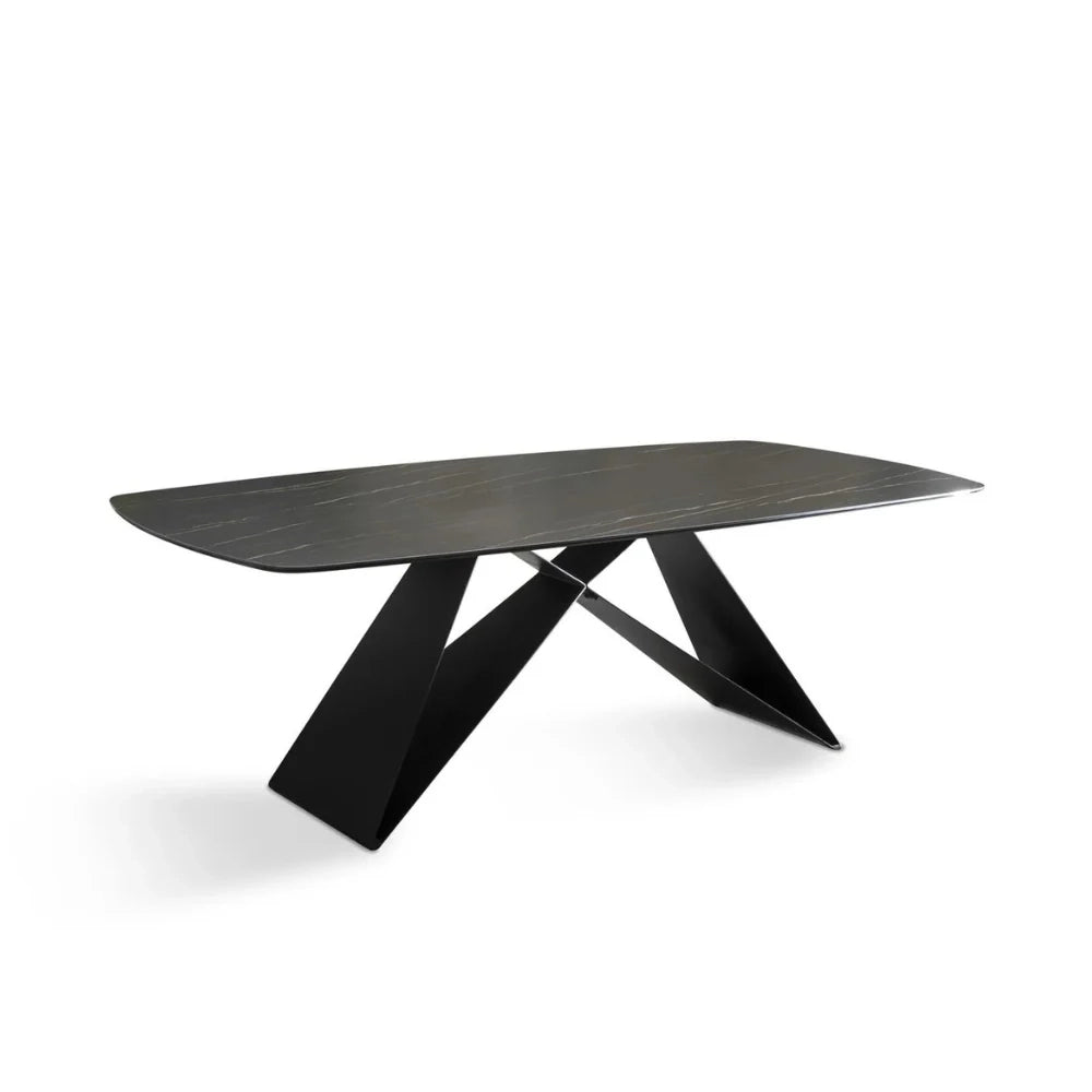 Tavolo da pranzo fisso in ceramica effetto marmo portoro Orion 220x110 cm fino a 10 posti | Duzzle