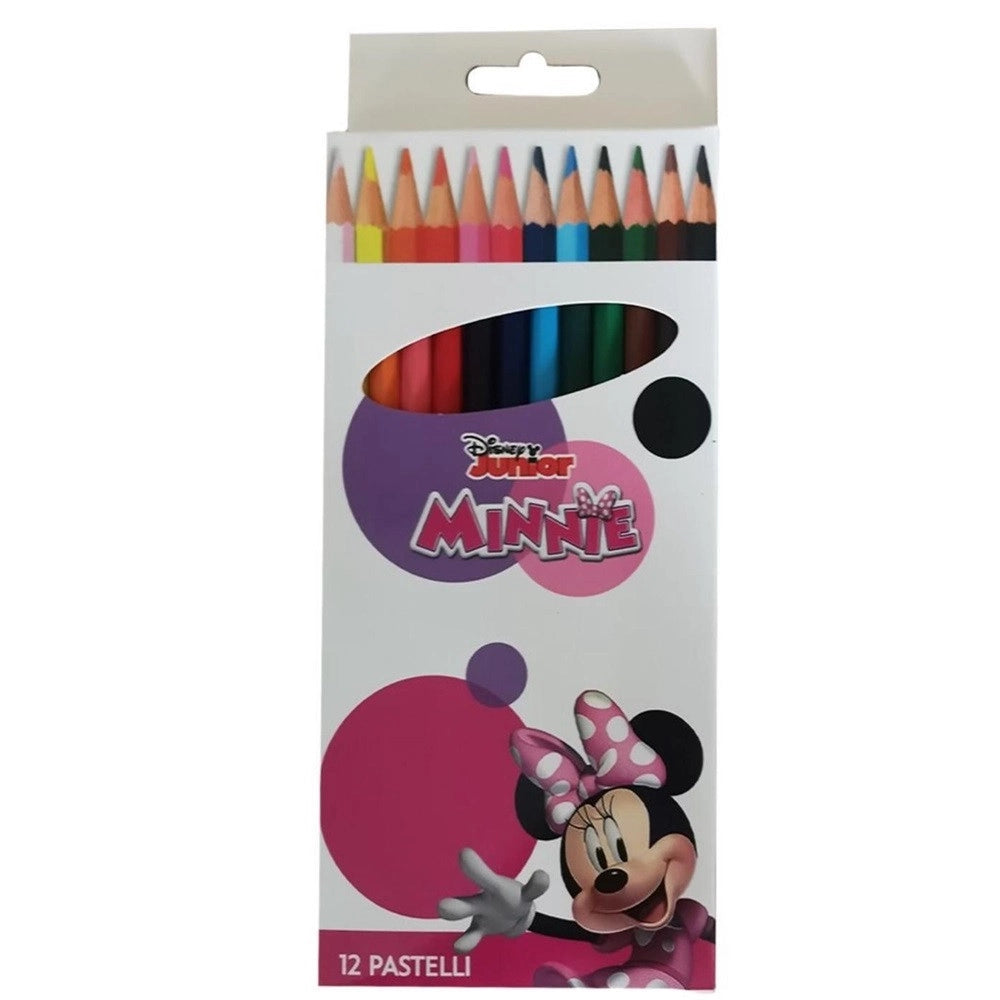 Trade Shop - Set 12 Pastelli Matite Colorate Colori Minnie Disegno Scuola Bambine Cancelleria 953445 -