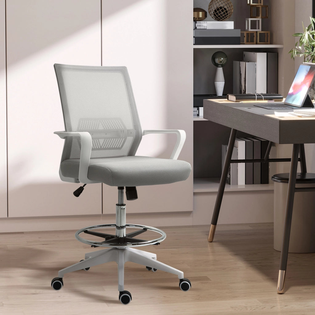 Sedia da ufficio con rotelle regolabile in altezza ¨C zephmum ¨C grigio/bianco rete 64x59x104-124 cm