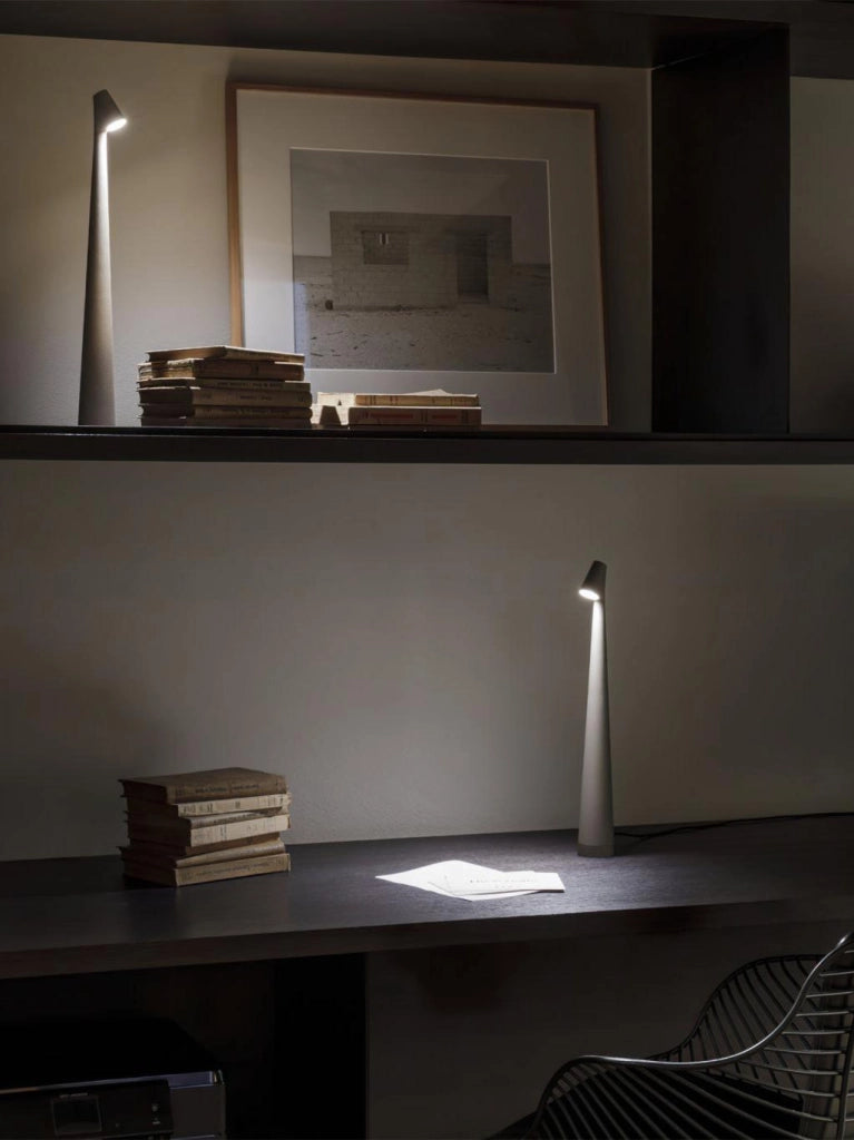 Lampada da Tavolo LED Touch Dimmerabile Ricaricabile 1W 100lm in Alluminio, Luce Calda 3000K, Design Moderno Bianco