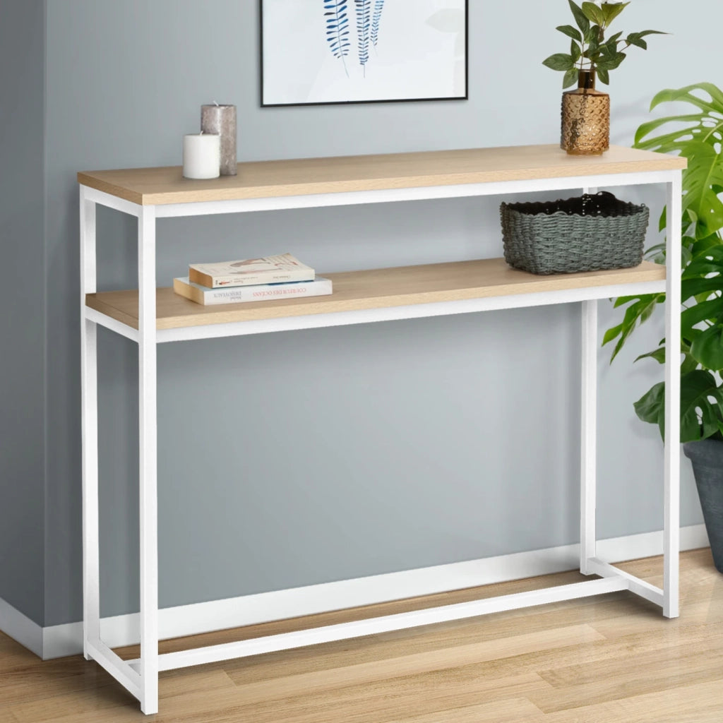 IDMarket - Consolle doppia DETROIT design industriale legno e metallo bianco