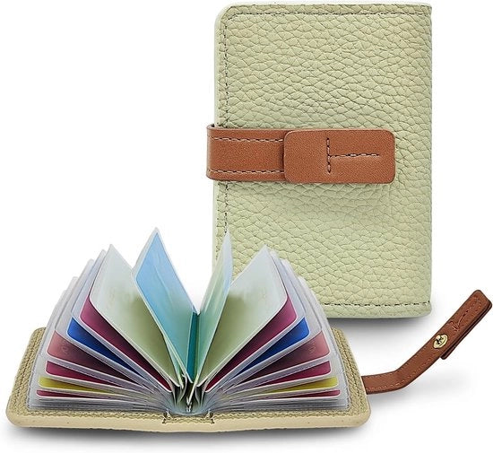 Portafoglio per donne - 22 tasche per carte in pelle d'arte - piccola borsa per biglietti da visita - contenitore per carte compatto con chiusura - grigio 10,5*7*2,5cm - Stile contemporaneo
