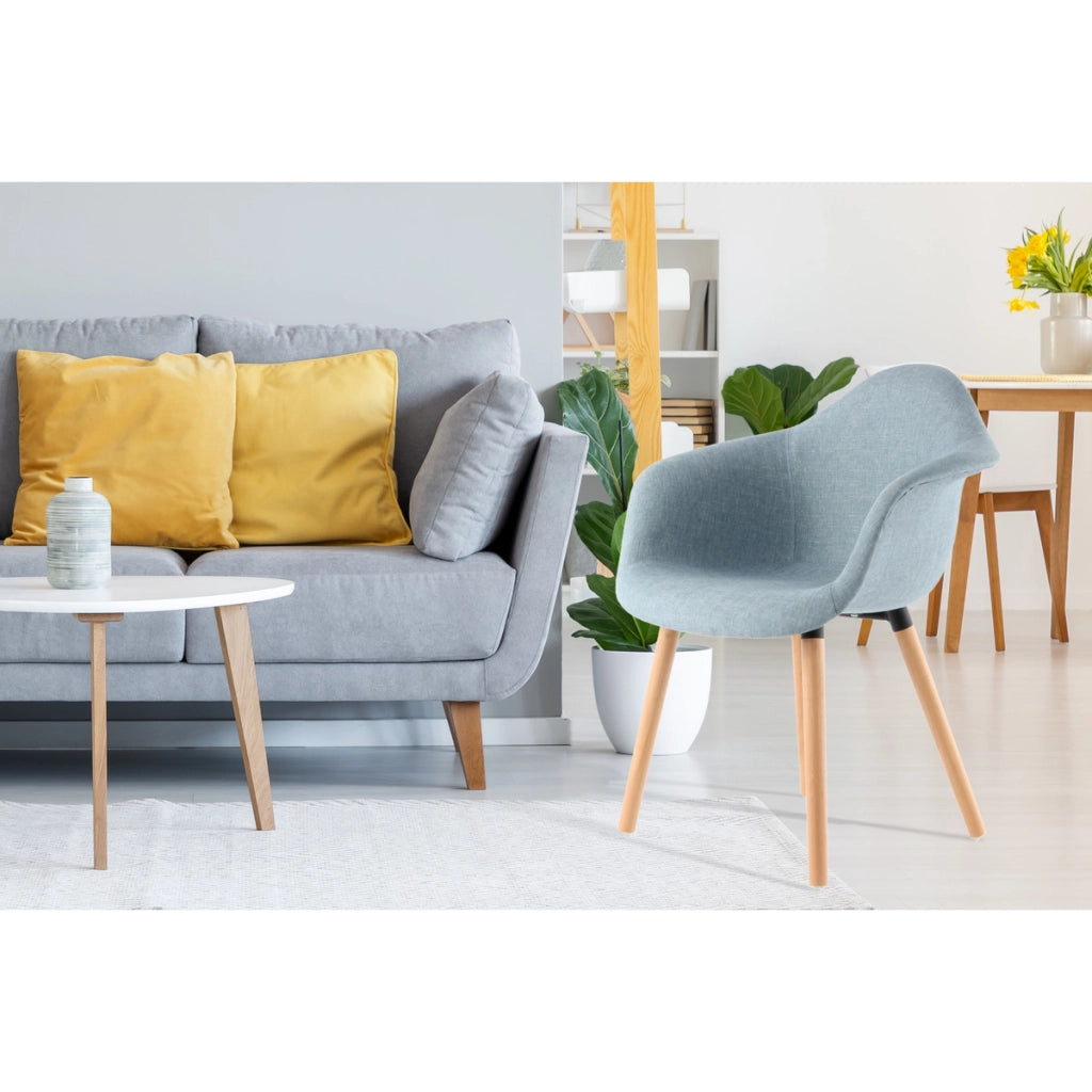 Set di 2 sedie da pranzo Winston in tessuto blu con gambe in faggio