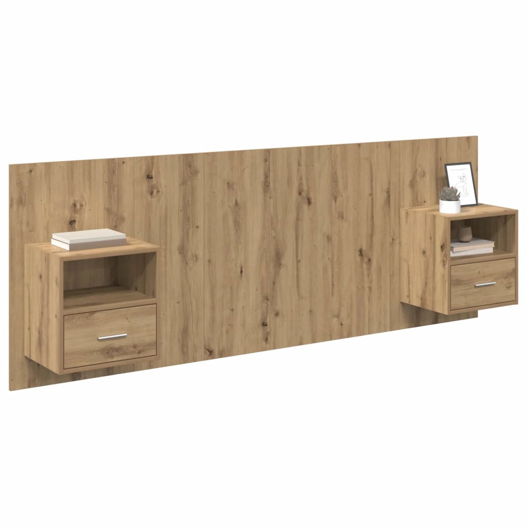 Testata con Comodino 3 pz-Set di 3 Testiera con Contenitore Rovere artigianale Legno multistrato 745258