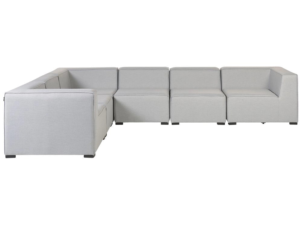 Set divano ad angolo per ambienti interni ed esterni con rivestimento in tessuto grigio a 7 posti con divano da giardino ottomana destro