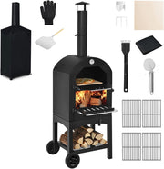 Forno per Pizza da Esterno con Ruote, Forno a Legna da Esterno con Copertura Protettiva, Pala per Pizza, Griglie e Pietra per Pizza, per BBQ, Campeggio e Festa (Modello 5)