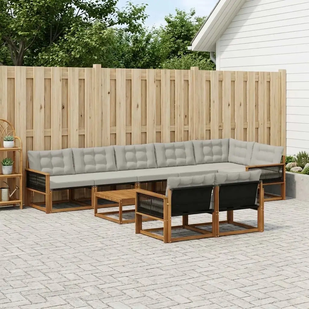 Set di divani da esterno 9 pcs Naturale e Grigio Chiaro